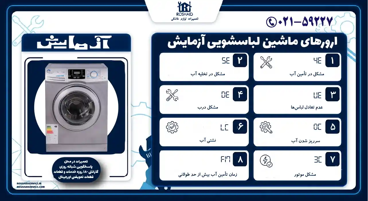 ارورهای ماشین لباسشویی آزمایش